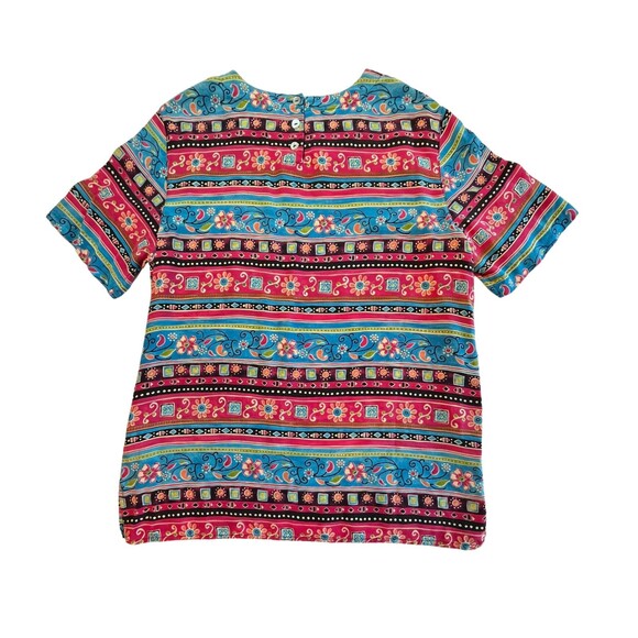 Vintage 90s Alfred Dunner Silk Top‎ Short Sleeve Aztec Floral Flowy Red Blue 10 - Picture 13 of 16